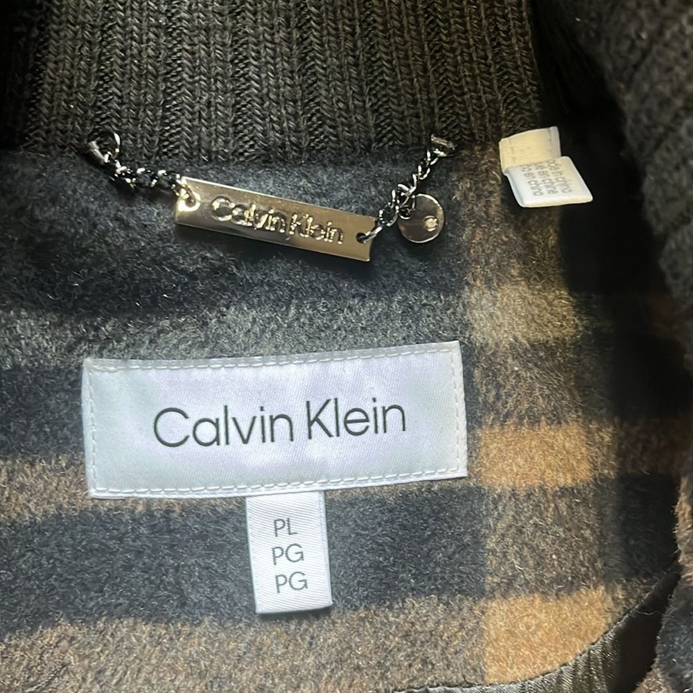 CALVIN KLEIN | Plaid Wool Blend Double Wrap Trench Coat PL - Picture 6 of 8